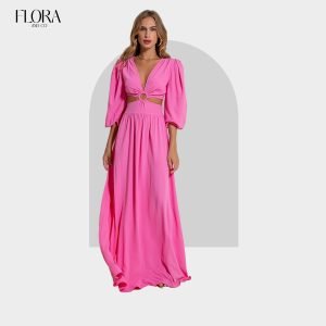 Vestido Rosa com abertura na cintura