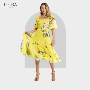 VESTIDO MANGAS FLOWER AMARELO