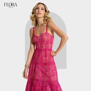 Vestido Longo Renda Pink Flora And Co